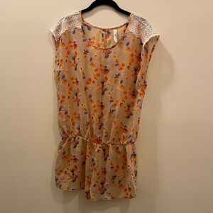 Flirty Floral Lingerie Night Romper with Lace Shoulders